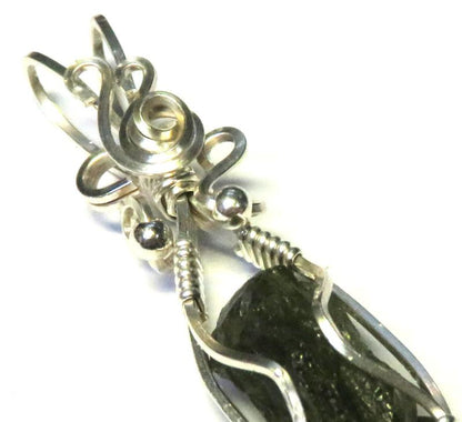 Moldavite Gemstone Sterling Silver Wire Wrapped Pendant 08