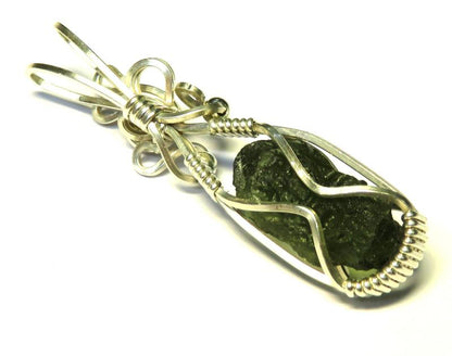 Moldavite Gemstone Sterling Silver Wire Wrapped Pendant 08