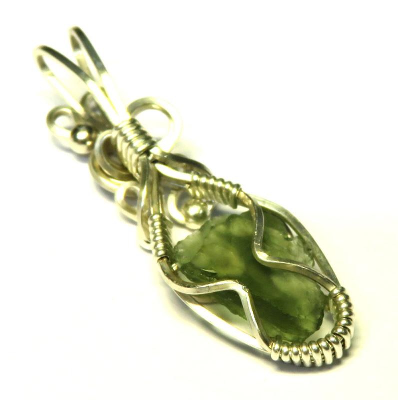 Moldavite Gemstone Sterling Silver Wire Wrapped Pendant 09