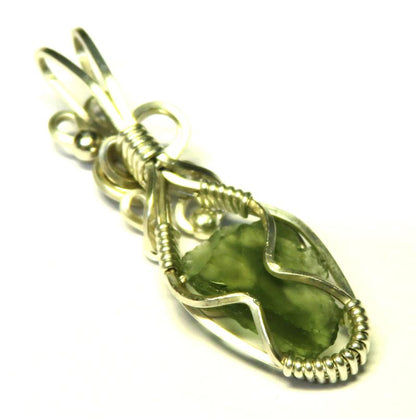 Moldavite Gemstone Sterling Silver Wire Wrapped Pendant 09