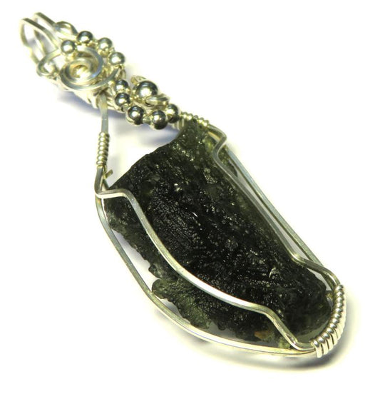Moldavite Gemstone Sterling Silver Wire Wrapped Pendant 10