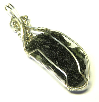 Moldavite Gemstone Sterling Silver Wire Wrapped Pendant 10