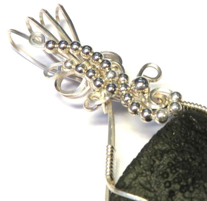 Moldavite Gemstone Sterling Silver Wire Wrapped Pendant 11