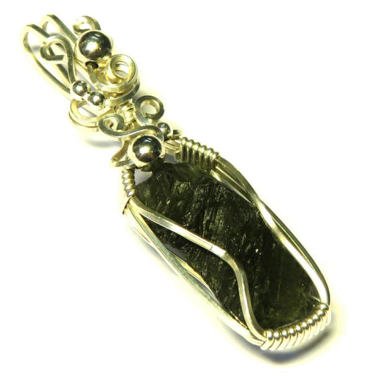 Moldavite Gemstone Sterling Silver Wire Wrapped Pendant 13