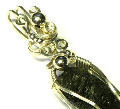 Moldavite Gemstone Sterling Silver Wire Wrapped Pendant 13