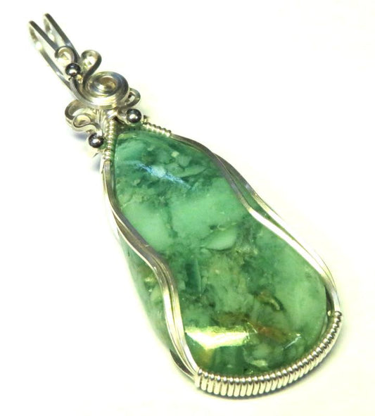 Green Opal Sterling Silver Wire Wrapped Pendant 01