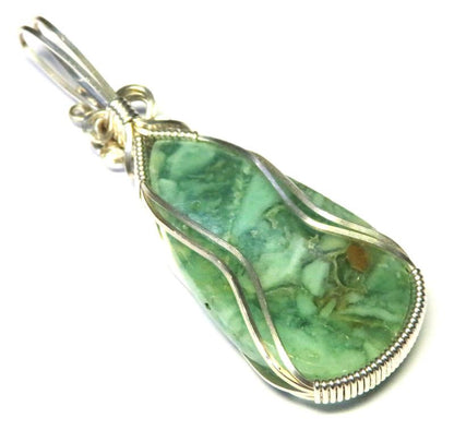 Green Opal Sterling Silver Wire Wrapped Pendant 01