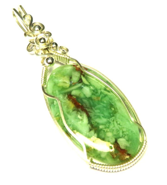 Green Opal Sterling Silver Wire Wrapped Pendant 03