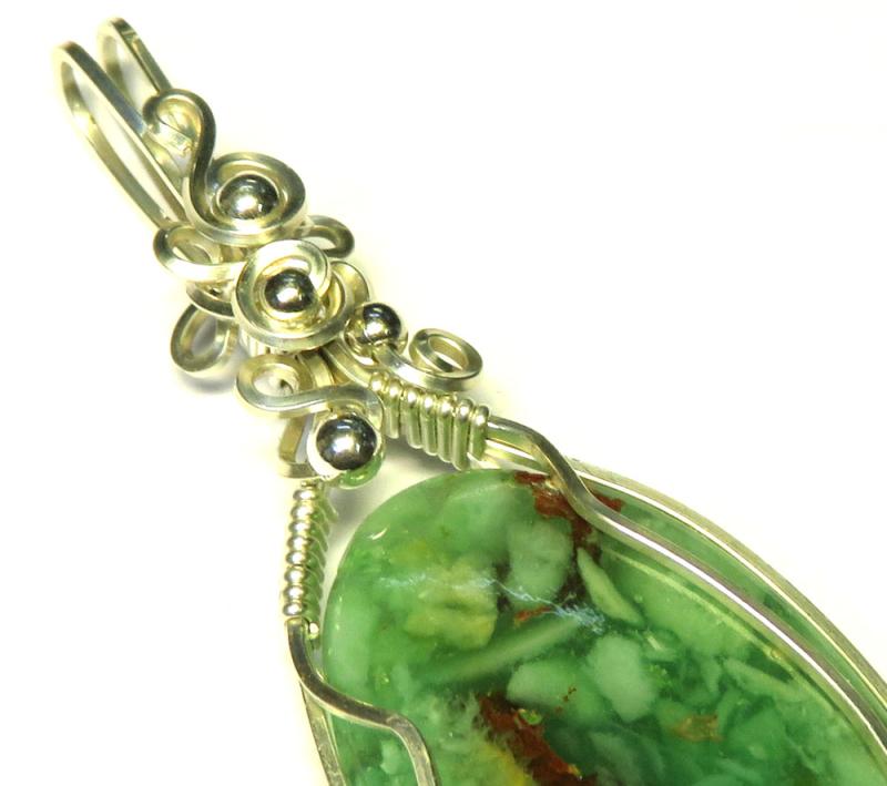 Green Opal Sterling Silver Wire Wrapped Pendant 03