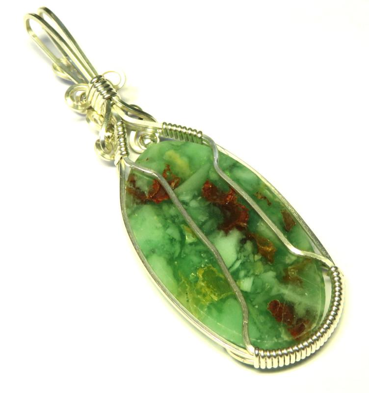 Green Opal Sterling Silver Wire Wrapped Pendant 03