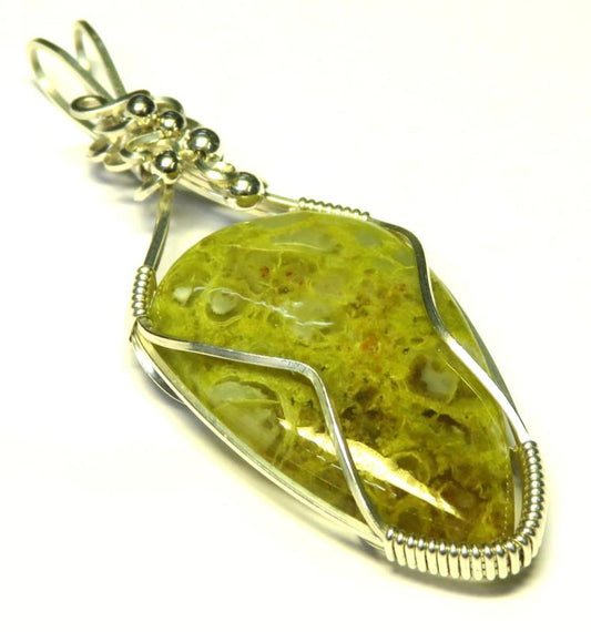 Green Opal Sterling Silver Wire Wrapped Pendant 04