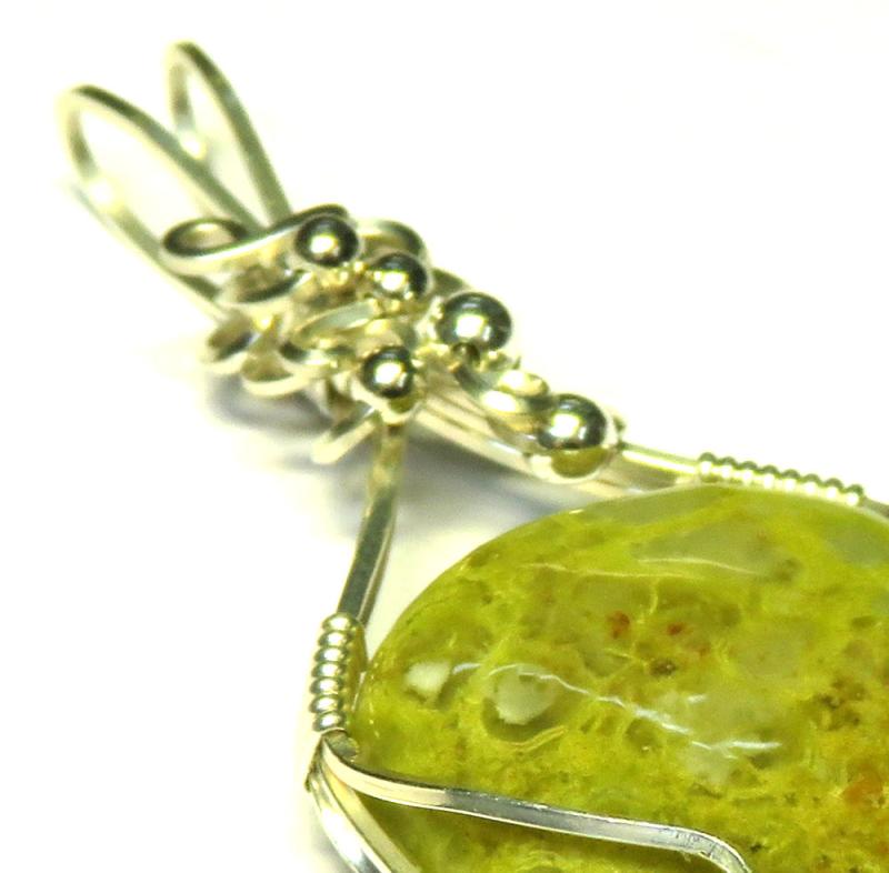 Green Opal Sterling Silver Wire Wrapped Pendant 04