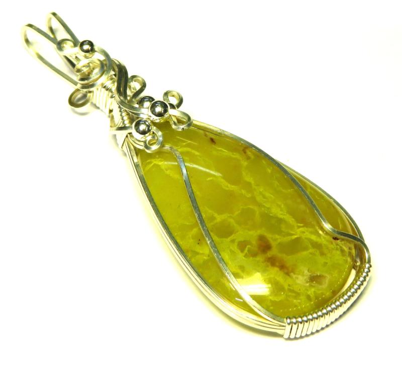 Green Opal Sterling Silver Wire Wrapped Pendant 05