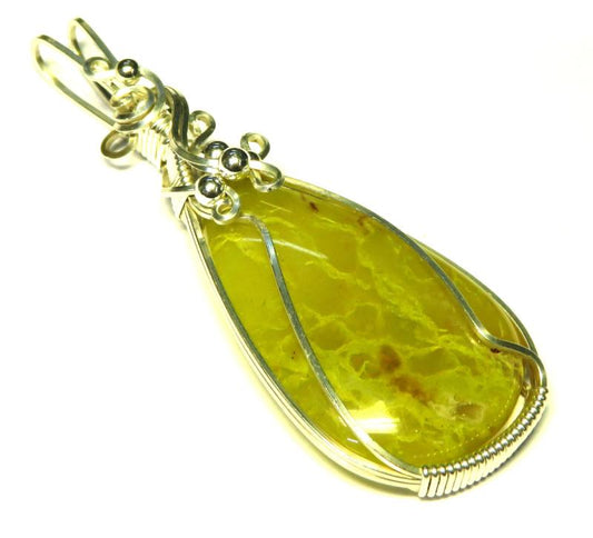 Green Opal Sterling Silver Wire Wrapped Pendant 05