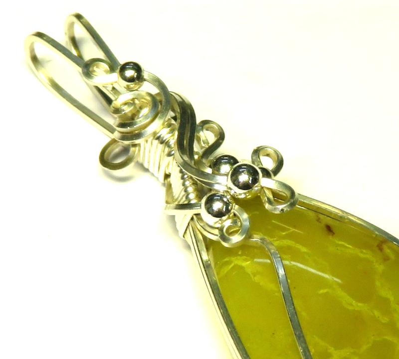 Green Opal Sterling Silver Wire Wrapped Pendant 05