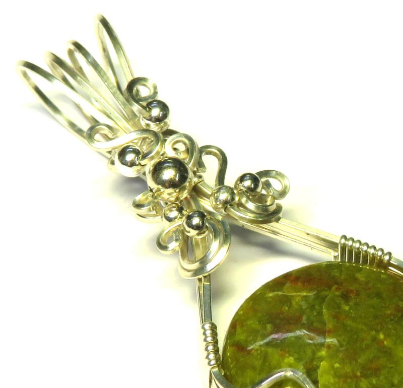 Green Opal Sterling Silver Wire Wrapped Pendant 06