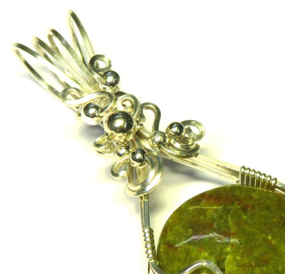 Green Opal Sterling Silver Wire Wrapped Pendant 06