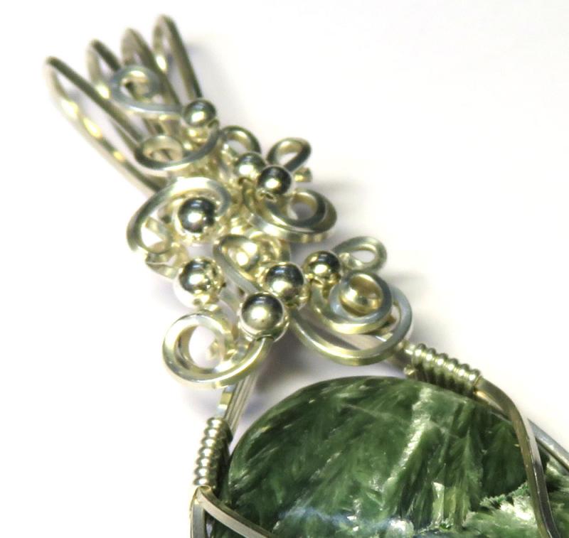 Seraphinite Gemstone Sterling Silver Wire Wrapped Pendant 01