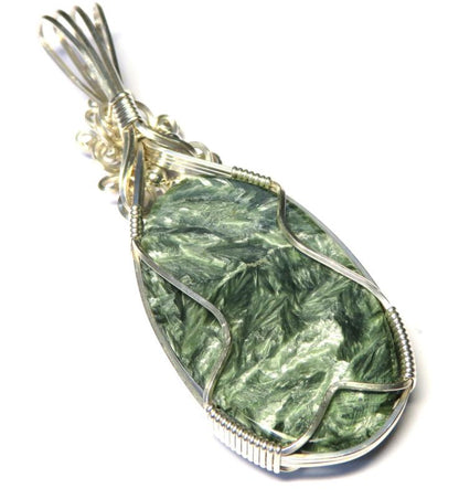 Seraphinite Gemstone Sterling Silver Wire Wrapped Pendant 01