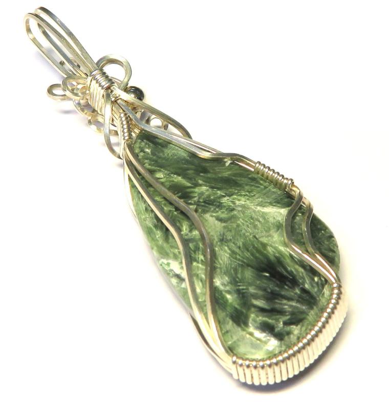Seraphinite Gemstone Sterling Silver Wire Wrapped Pendant 02