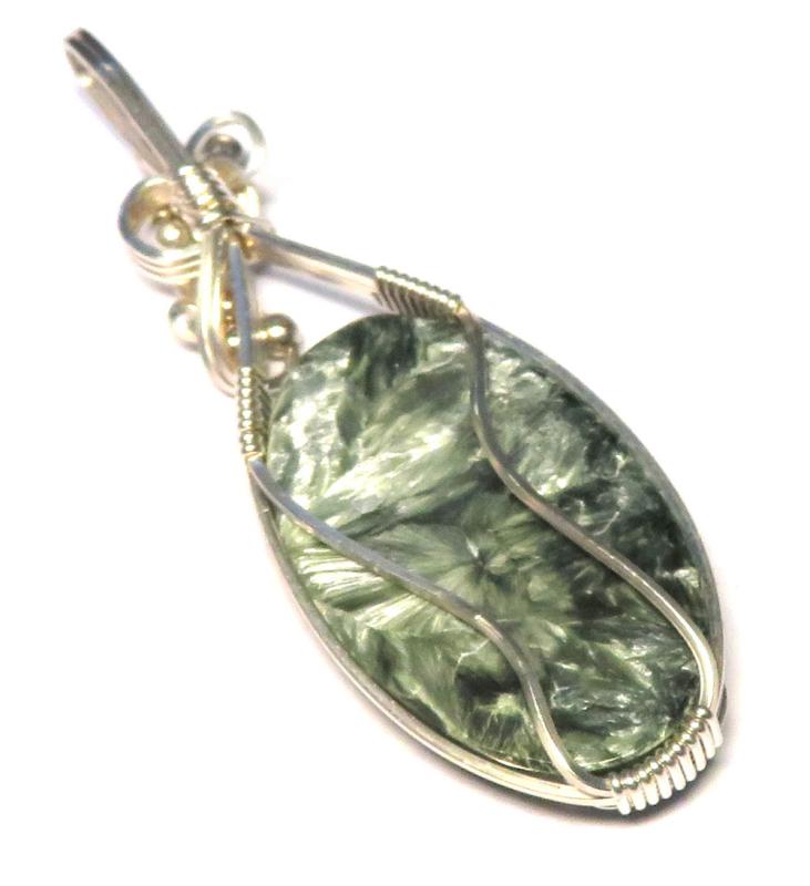 Seraphinite Gemstone Sterling Silver Wire Wrapped Pendant 03