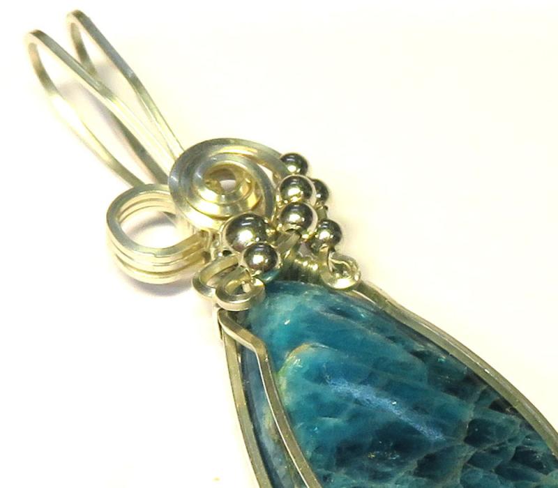Apatite Gemstone Sterling Silver Wire Wrapped Pendant 05