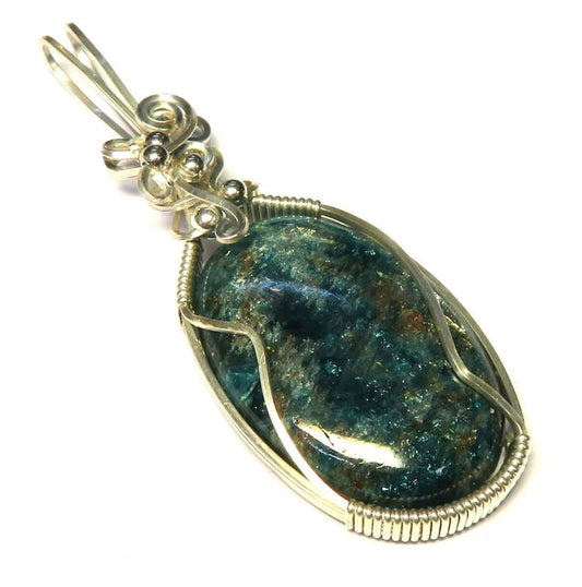 Apatite Gemstone Sterling Silver Wire Wrapped Pendant 06
