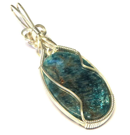 Apatite Gemstone Sterling Silver Wire Wrapped Pendant 06