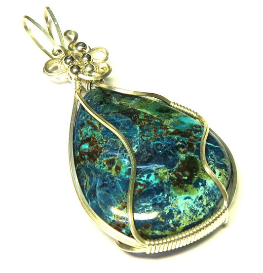 Shattuckite Gemstone Sterling Silver Wire Wrapped Pendant 03