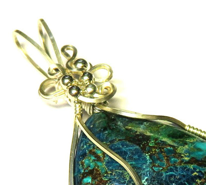 Shattuckite Gemstone Sterling Silver Wire Wrapped Pendant 03