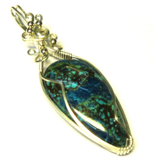 Shattuckite Gemstone Sterling Silver Wire Wrapped Pendant 04