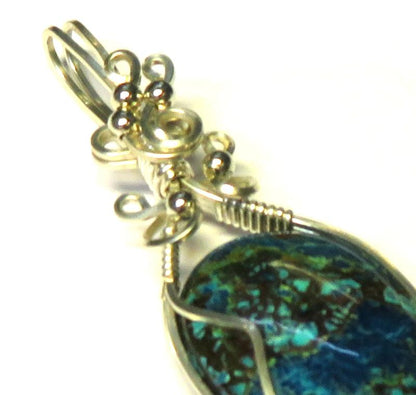 Shattuckite Gemstone Sterling Silver Wire Wrapped Pendant 04
