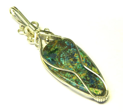Shattuckite Gemstone Sterling Silver Wire Wrapped Pendant 04