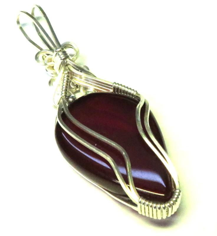 Carnelian Gemstone Sterling Silver Wire Wrapped Pendant 02