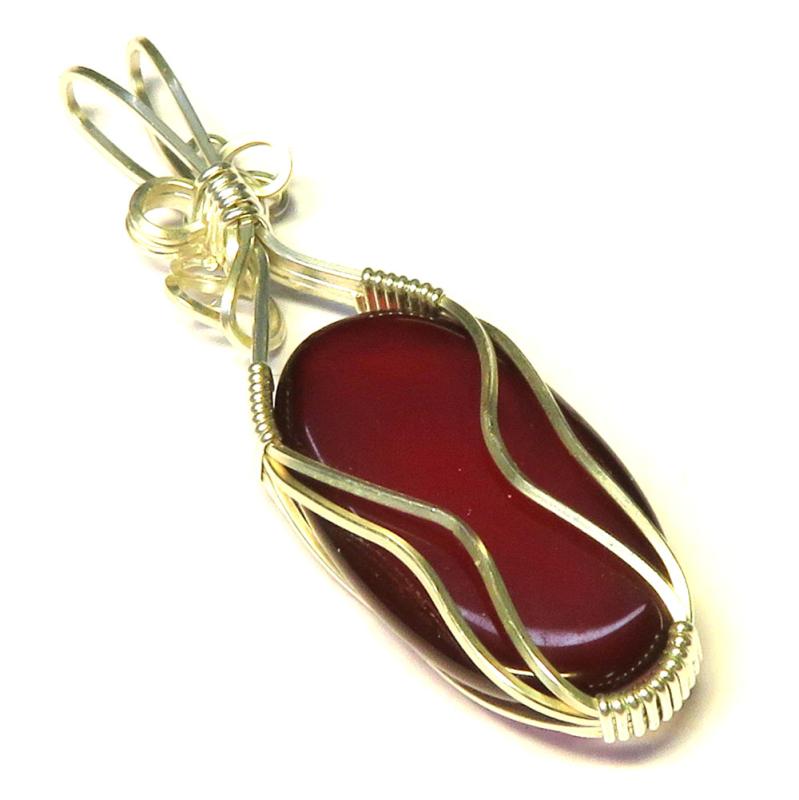 Carnelian Gemstone Sterling Silver Wire Wrapped Pendant 03
