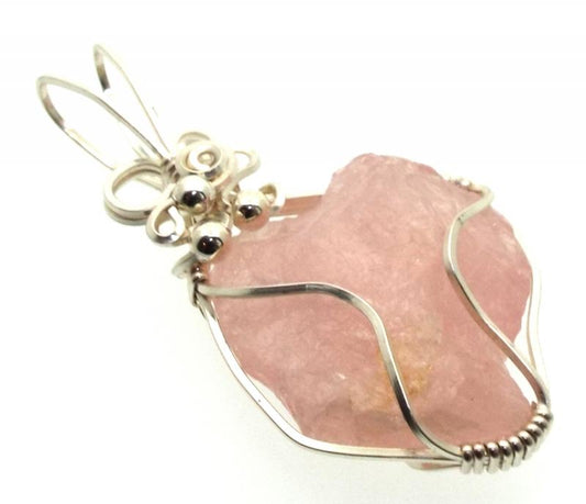 Rose Quartz Gemstone Silver Plated Wire Wrapped Pendant 03
