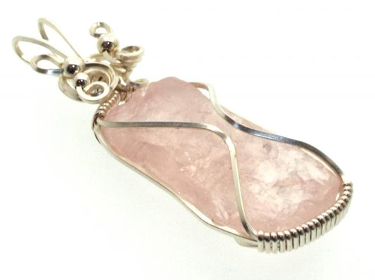 Rose Quartz Gemstone Silver Plated Wire Wrapped Pendant 04