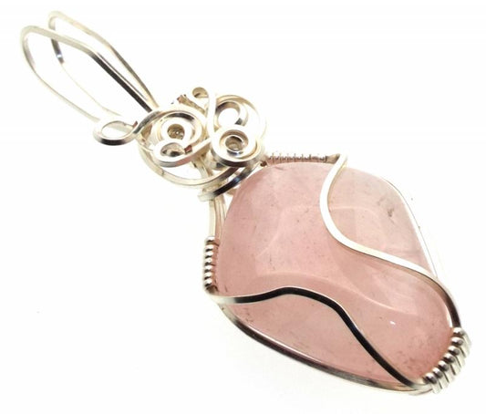Rose Quartz Gemstone Silver Plated Wire Wrapped Pendant 06