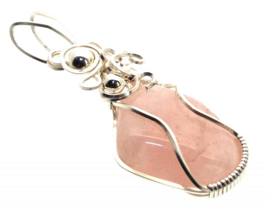 Rose Quartz Gemstone Silver Plated Wire Wrapped Pendant 07