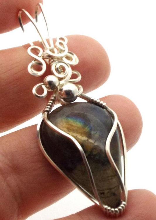 Labradorite Gemstone Silver Filled Wire Wrapped Pendant 10