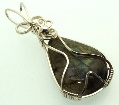 Labradorite Gemstone Silver Filled Wire Wrapped Pendant 12