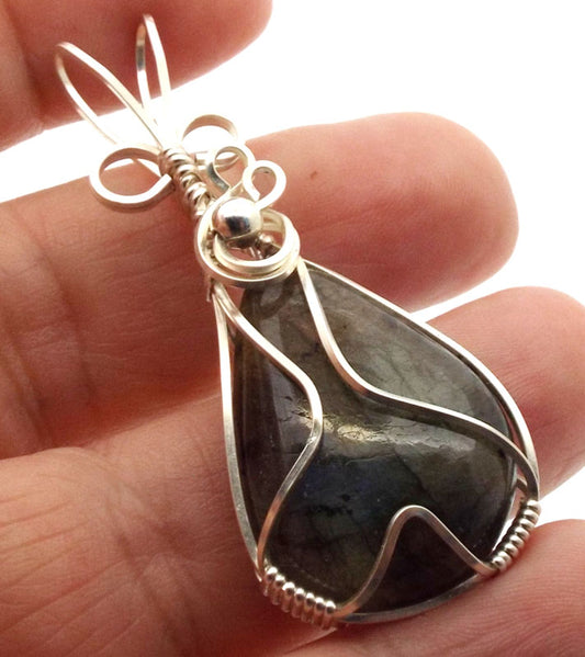 Labradorite Gemstone Silver Filled Wire Wrapped Pendant 12