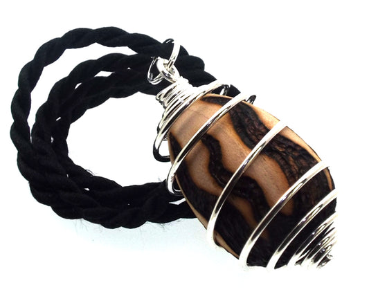 Wooden Fire Egg Energising Fertility Spiral Pendant