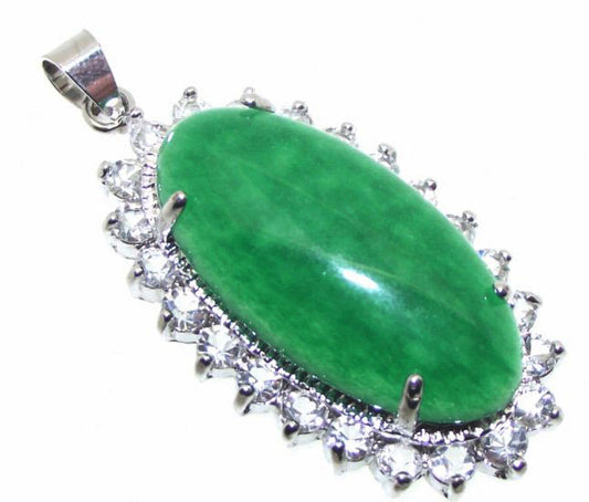 Zirconia and Green Jade Gemstone Crystal Pendant