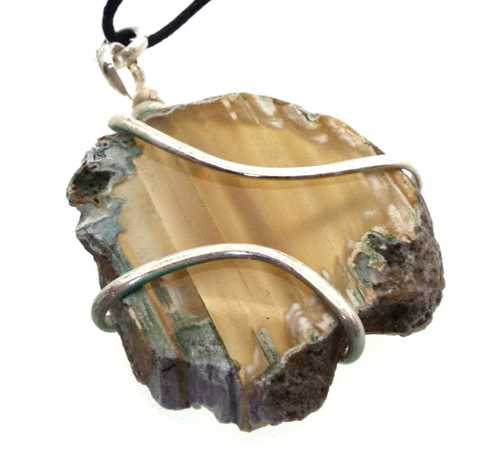 Agate Gemstone Slice Coiled Wire Pendant