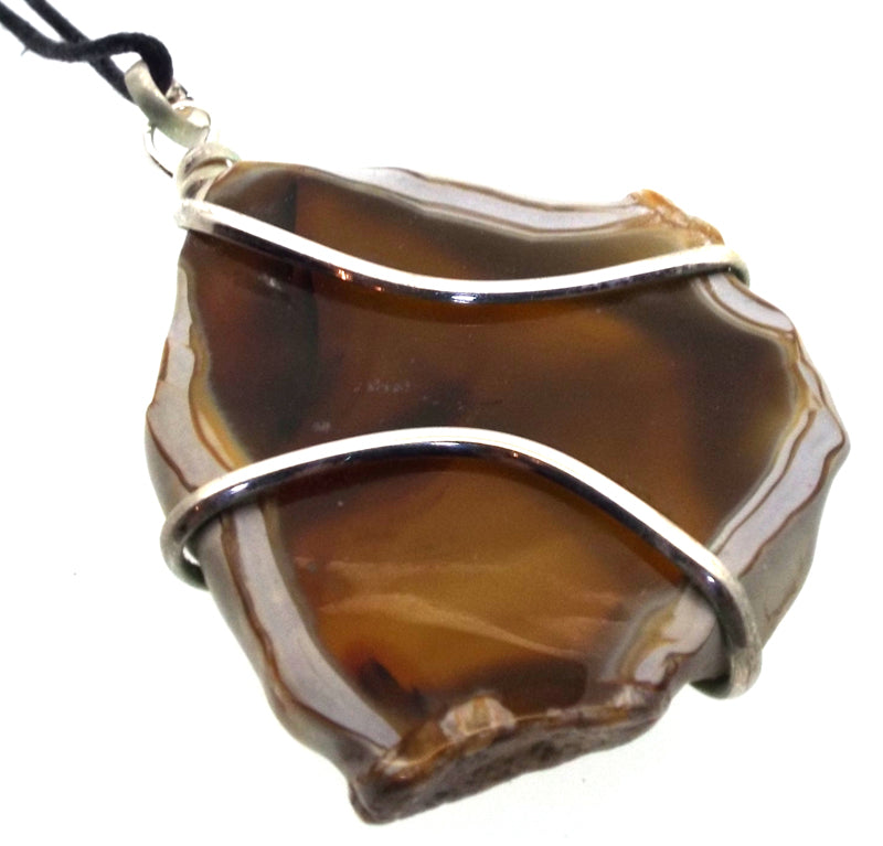 Agate Gemstone Slice Coiled Wire Pendant