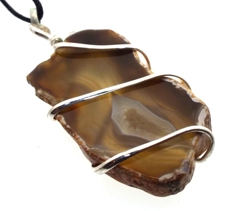 Agate Gemstone Slice Coiled Wire Pendant