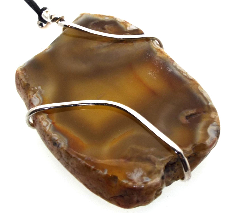 Agate Gemstone Slice Coiled Wire Pendant
