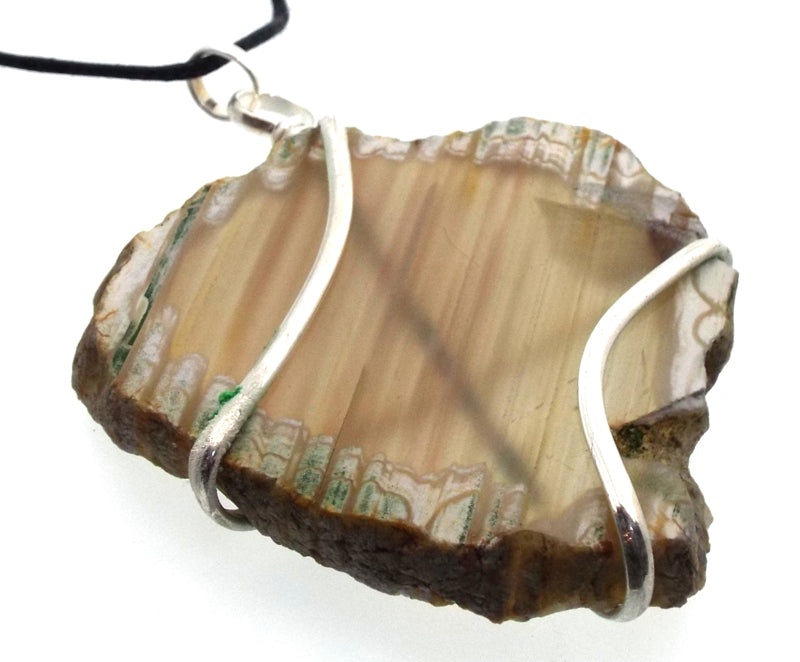Agate Gemstone Slice Coiled Wire Pendant