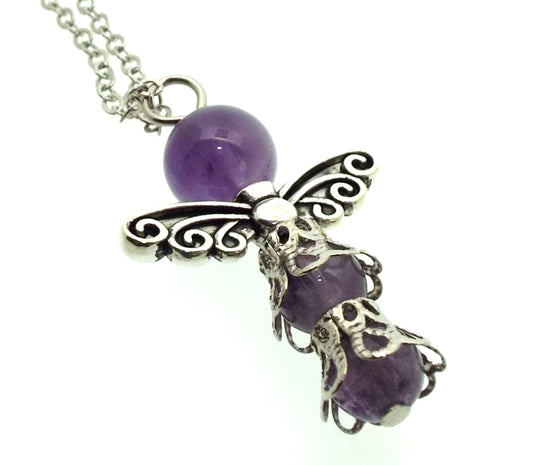 Amethyst Gemstone Bead Angel Chain Necklace